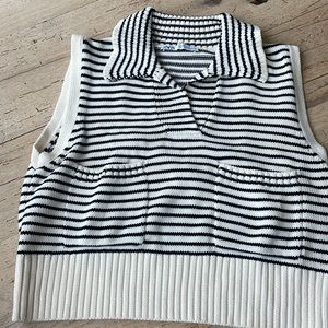 Blue and white striped sweater vest